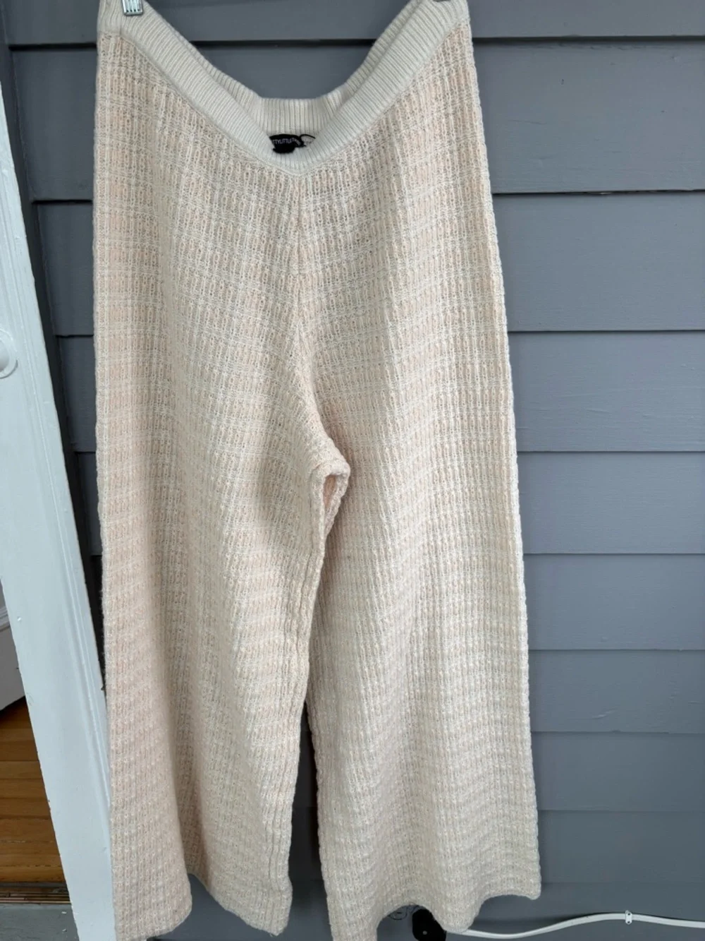 PrettyLittleThing Cream Knit Wide-Leg Pants - Picture 4 of 5